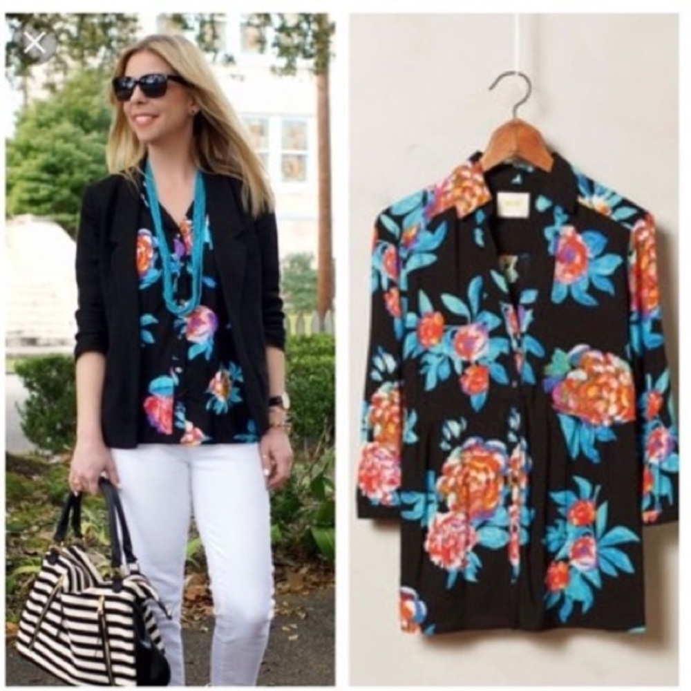 Maeve black floral top from Anthropologie